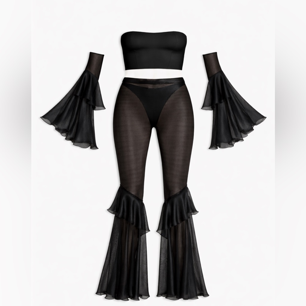 Candy Catz  Badinka Black Sheer Mesh Rave Set 3xl Top Pants  Sleeves